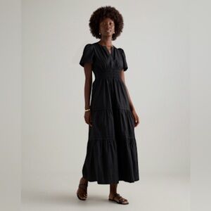 Quince 100% Organic Cotton Black Poplin Tiered Maxi Dress Sz L
